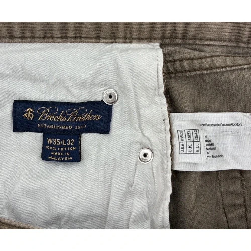 Brooks Brothers Corduroy Pants Men 34x31 Hudson Brown Flat Front Chino - Picture 4 of 7